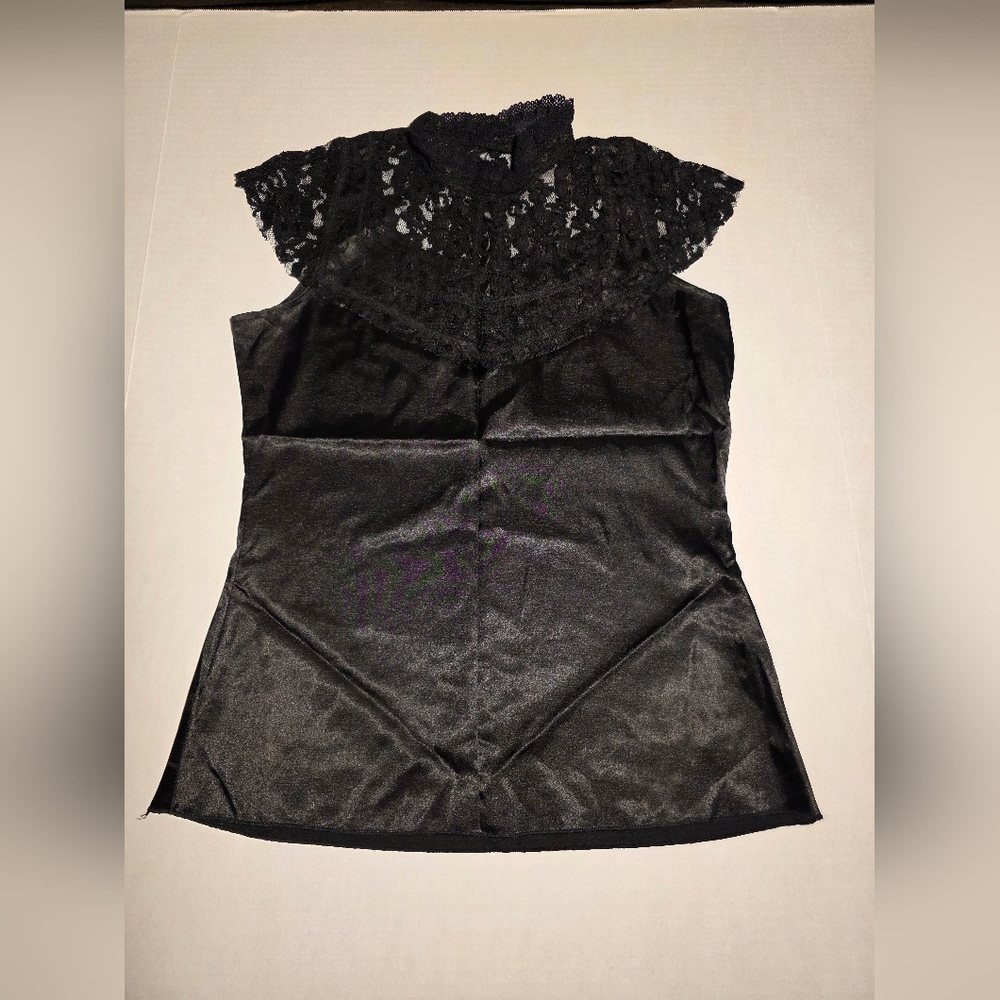 Morbid Threads Sz M Vintage Chic Black Lace Mock Neck Top Gothic